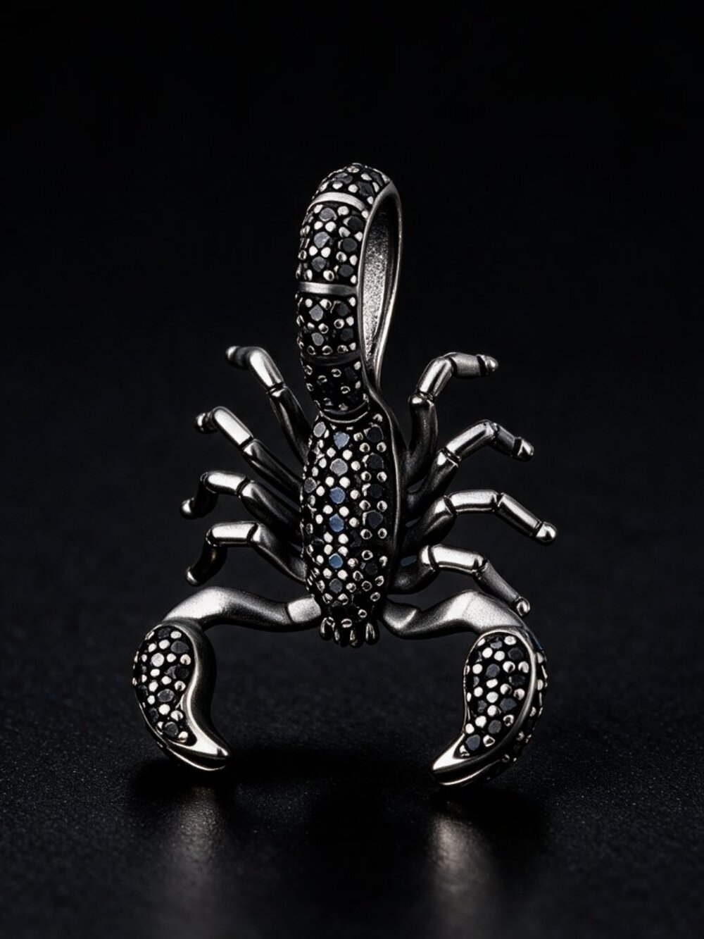Black Pavé Scorpion Charm, Scorpio Zodiac, Sterling Silver Jewelry